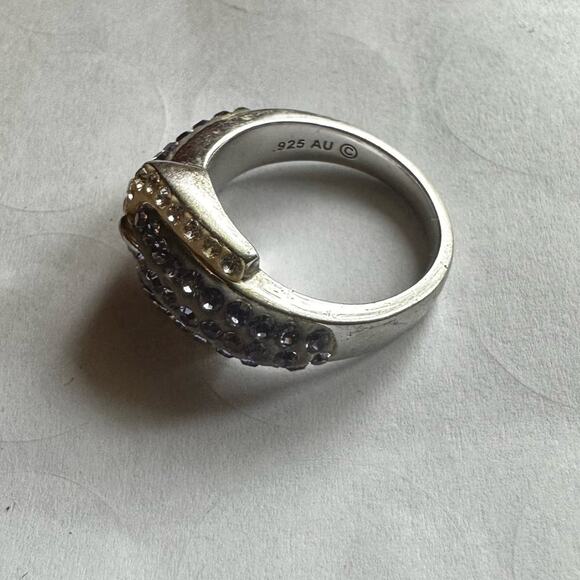 💜 Elegant Silver Buckle Ring – Purple & Clear Crystals | Size 6.5 💜 - Picture 3 of 3